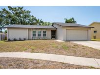 Inviting single-Gathering home with a two-car garage, clean lines, minimal landscaping and a walkway at 1818 Willow Oak Dr, Palm Harbor, FL 34683