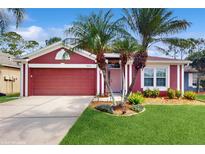 Charming single-Gathering home featuring a well-maintained lawn and beautiful palm tree landscaping at 19635 Bellehurst Loop, Land O Lakes, FL 34638