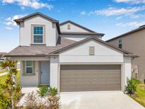 Inviting two-story home with a neutral color scheme, manicured landscaping, and an attached two-car garage at 71 Rose Bud Ln, Spring Hill, FL 34609