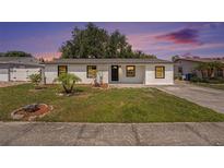 Charming single-story home with fresh white paint, dark trim, manicured lawn, and landscaping at 4812 El Capistrano Dr, Tampa, FL 33634