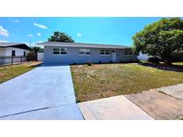 Charming single-story home featuring a long driveway, well-maintained lawn and mature landscaping at 5817 Liverpool Dr, Tampa, FL 33615