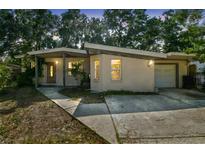 Inviting single-story home featuring a unique roofline, covered entry, and driveway at 4412 Bray Rd, Tampa, FL 33634