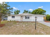 Charming single-story home with a well-maintained lawn and inviting front entrance and covered porch at 9241 Cochise Ln, Port Richey, FL 34668