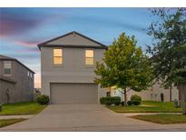 Two-story home featuring a two-car garage, neutral paint, and simple landscaping at 6180 Spring Crayfish Ave, New Port Richey, FL 34653