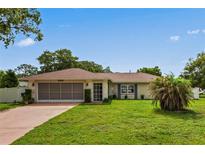 Charming single-story home with a well-maintained lawn and a two-car garage at 1038 Shenandoah Ln, Spring Hill, FL 34606