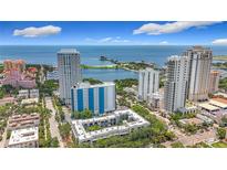 Scenic aerial view of downtown buildings near the waterfront with clear skies and blue ocean water at 105 4Th Ne Ave # 426, St Petersburg, FL 33701