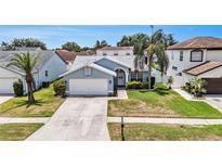 Charming single-story home featuring a well-manicured lawn, a two-car garage, and a welcoming front entrance at 11222 Clayridge Dr, Tampa, FL 33635