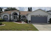 Charming single-story home featuring a well-manicured lawn, beautiful landscaping, and attached two-car garage at 4500 Onorio St, New Port Richey, FL 34653