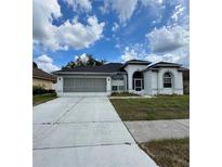 Well-maintained single-story home with a spacious driveway and lush landscaping at 6213 Ashfield Pl, Wesley Chapel, FL 33545