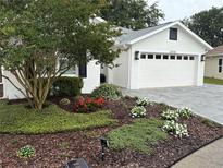 Charming home featuring a landscaped front yard with vibrant plantings and a brick driveway at 20938 Sunsweet Ct, Land O Lakes, FL 34637