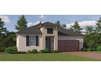 Charming single-Gathering home features a neutral stucco exterior, tiled roof, and an attached two-car garage at 16962 Warm Hand Ct, Land O Lakes, FL 34638