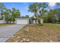 Charming single-story home with neutral paint, an attached two-car garage, and a well-manicured front yard at 11225 Flower Ave, Weeki Wachee, FL 34613