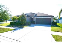 Charming single-story home with a well-manicured lawn and a two-car garage at 15709 Demory Point Pl, Ruskin, FL 33573