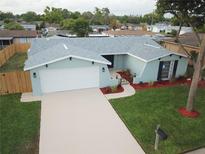 Charming one-story home featuring a freshly painted exterior, new roof, landscaped yard, and a two car garage at 7831 Red Run Dr, Port Richey, FL 34668