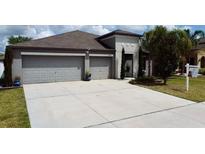 Charming home featuring a spacious driveway and well-maintained landscaping at 14015 Arbor Pines Dr, Riverview, FL 33579