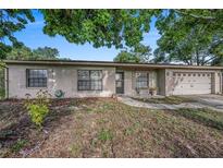 Charming single-story brick home with an attached garage and mature trees shading the front at 15820 Sapwood St, Tampa, FL 33624