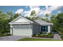 Charming single-story home with a well-manicured lawn, two car garage and beautiful landscaping at 29472 Velletri Ln, Wesley Chapel, FL 33543