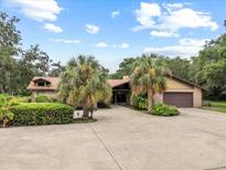 Lovely brick home with a two-car garage and expansive driveway lined with lush landscaping at 309 Hidden Lake Dr, Brandon, FL 33511