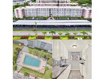 A multi-story condominium complex showcases manicured landscaping and covered parking at 5501 80Th N St # 206, St Petersburg, FL 33709