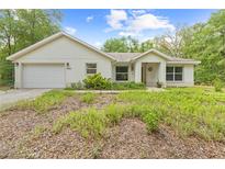 Charming single-Gathering home featuring an attached garage and well-lit exterior with a spacious front yard at 5422 Wilkins Trl, Brooksville, FL 34602