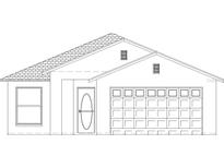 Detailed, black and white line drawing showcasing the home's exterior elevation with a garage and main entrance at 2717 W Sitka St, Tampa, FL 33614