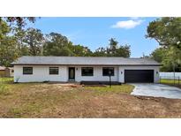 A well-maintained ranch home with neutral colors, black trim and garage door on a spacious lot at 603 Amana Ave, Brandon, FL 33510