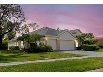 Beautiful single-story home with well-maintained landscaping, a two-car garage, and a welcoming facade at 1852 Longview Ln, Tarpon Springs, FL 34689