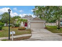 Charming single-story home with a well-manicured lawn, complemented by a two-car garage and inviting curb appeal at 11123 Silver Dancer Dr, Riverview, FL 33579