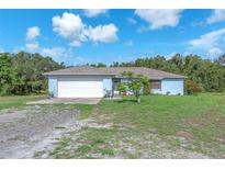 Charming single-story home with a two-car garage and well-maintained lawn at 17023 Alderman Turner Rd, Wimauma, FL 33598