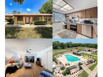 Four image collage showing the exterior, kitchen, living room, and community pool at 8320 High Point Cir # 5, Port Richey, FL 34668