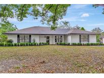 Charming single story home featuring black shutters and manicured front yard landscaping at 9615 Raiden Ln, Riverview, FL 33569