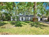 Charming single-story home featuring a well-manicured lawn, mature trees, and classic architectural design at 3615 Greatwood Ct, Land O Lakes, FL 34639