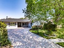 Charming single story home with brick driveway and lush front yard landscaping at 5509 Bluejay Ln, Tampa, FL 33625