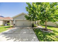 Charming one-story home with a well-manicured lawn and a two-car garage at 7414 Indigo Oasis Ct, Gibsonton, FL 33534