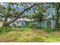 Charming single story home with a yard featuring mature landscaping and unique stone accent near arched entrance at 2418 Deltona Blvd, Spring Hill, FL 34606