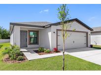 Charming one-story home featuring a two-car garage, landscaped front yard, and neutral exterior color at 29595 Fedora Cir, Brooksville, FL 34602