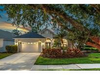 Charming one-story home boasts a manicured lawn, mature landscaping and a two car garage at 9608 Greenpointe Dr, Tampa, FL 33626