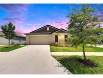 Charming single-story home featuring a manicured lawn, neutral-colored siding, and a two-car garage at 13187 Palmerston Rd, Riverview, FL 33579