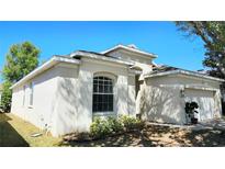 Charming single-Gathering home with a well-maintained stucco exterior and beautiful landscaping at 221 Fairmont Dr, Spring Hill, FL 34609