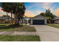 Charming single-Gathering home with a well-maintained lawn, complemented by mature trees and a two-car garage at 6509 W Longboat Blvd, Tampa, FL 33615