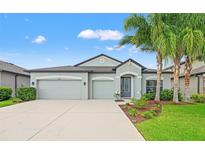 Charming single Gathering home featuring a well-manicured lawn and a three car garage at 11434 Leland Groves Dr, Riverview, FL 33579