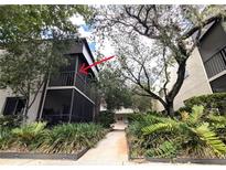 A condo featuring a screened balcony surrounded by lush landscaping at 11705 Raintree Village Blvd # C, Temple Terrace, FL 33617