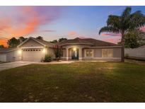 Charming single-story home featuring a well-maintained lawn, lush landscaping, and a spacious two-car garage at 13238 Asbury St, Spring Hill, FL 34609