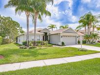 Charming single-story home with well-manicured lawn, mature landscaping, and a two-car garage at 1338 Winding Willow Dr, Trinity, FL 34655
