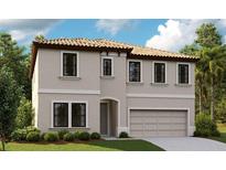 Charming two-story home showcasing a tile roof, neutral stucco, and a two-car garage at 14776 Summer Branch Dr, Lithia, FL 33547