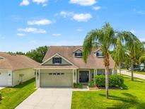 Charming home with a manicured lawn and a mature palm tree, creating a welcoming curb appeal at 17342 Lawn Orchid Loop, Land O Lakes, FL 34638