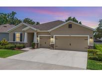 Charming single-story home featuring a three-car garage, landscaped yard, and neutral color palette at 2513 Knight Island Dr, Brandon, FL 33511