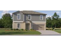 Charming two-story home featuring a neutral color palette and a well-manicured front lawn, creating a welcoming curb appeal at 6394 Journey Way, New Port Richey, FL 34655