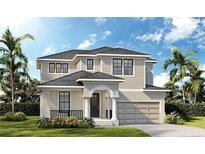 Charming two-story home with a neutral palette, covered porch, black trim windows, and well-kept lawn and landscaping at 3736 Rocky Island Rd, New Port Richey, FL 34655
