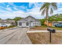 Charming single-Gathering home featuring a well-maintained front yard with a palm tree at 921 Linn Harbor Ct, Tarpon Springs, FL 34689